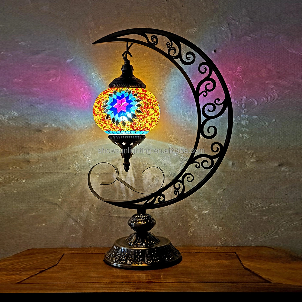 Home Decorative Glass Handmade Mosaic Art Turkish Style LED Table Lamp