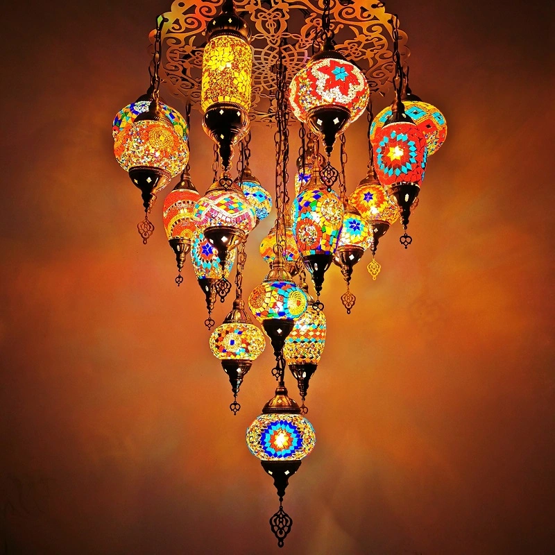 Moroccan Turkish Style Retro Vintage Pendant Light E27 Base Mediterranean Large Chandelier (WH-DC-35)